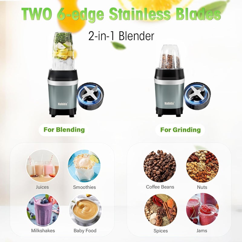 Nahida Blender for Smoothies, 1200W Smoothie Blender for Ices Crushing, Blenders with (2) 6-Fin Blades, Personal Blenders for Kitchen with 23oz, 32oz, 37oz Easy Go Cups for Juices,1200W, Blue - Image 5